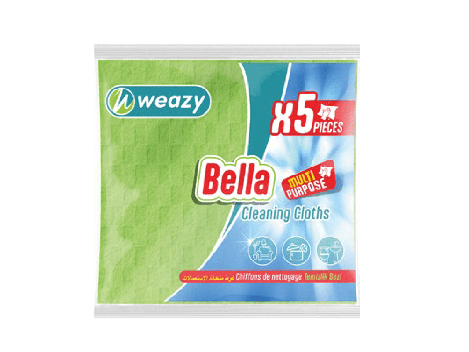 Bella 5Pcs Embossed All-Purpose Synthetic Cleaning Wipes 34X35Cm