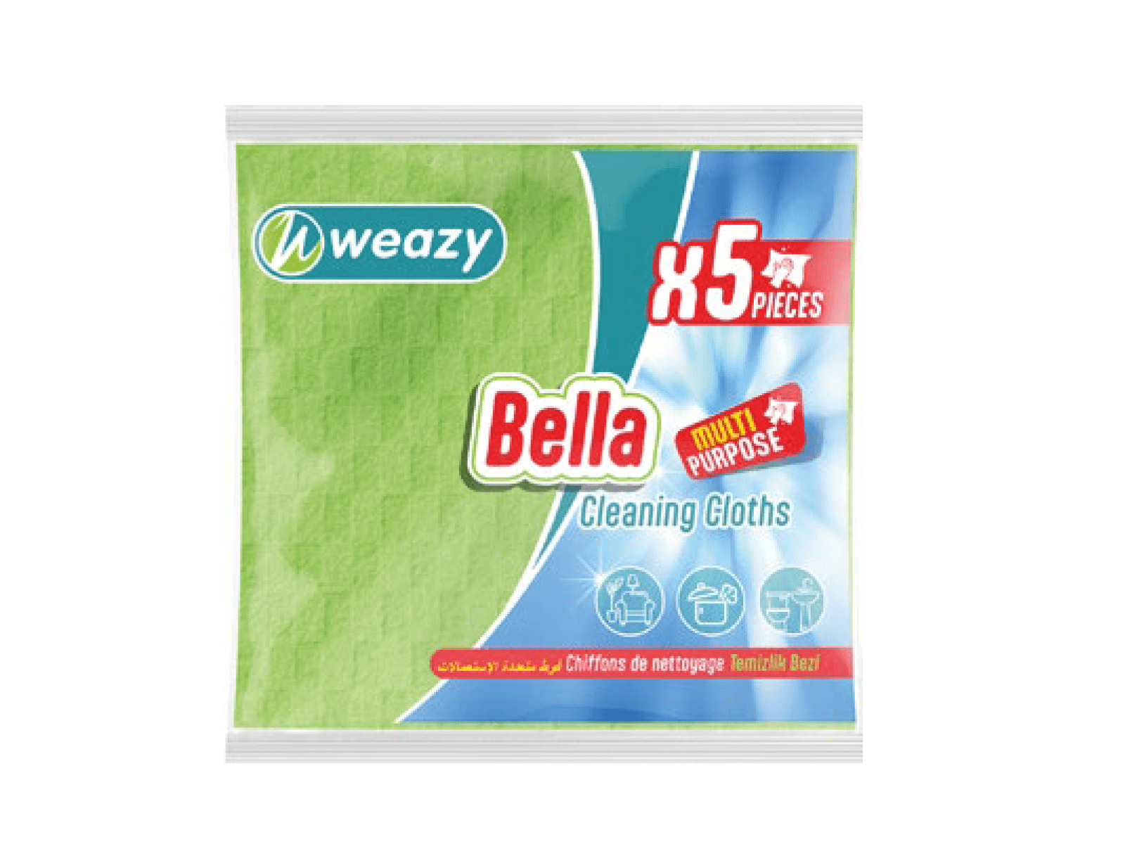 Bella Lot De 5 Lingettes Gaufrées Synthétiques Multiusages 34X35Cm