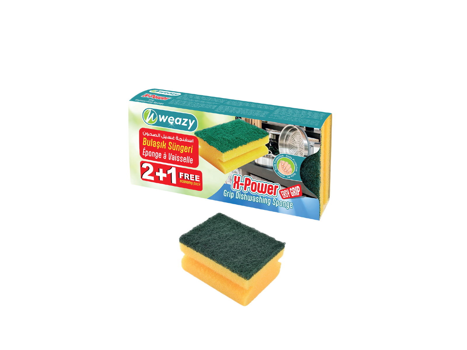 Xpower 3Pcs Grip Scouring Sponge