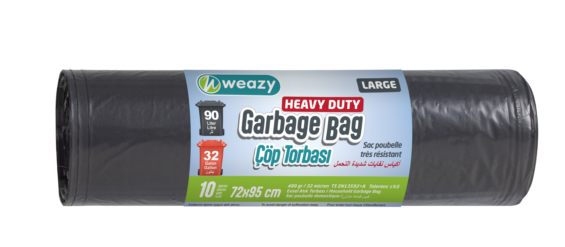 Large Heavy Duty 72X95 Cm Garbage Bags 10 Pcs