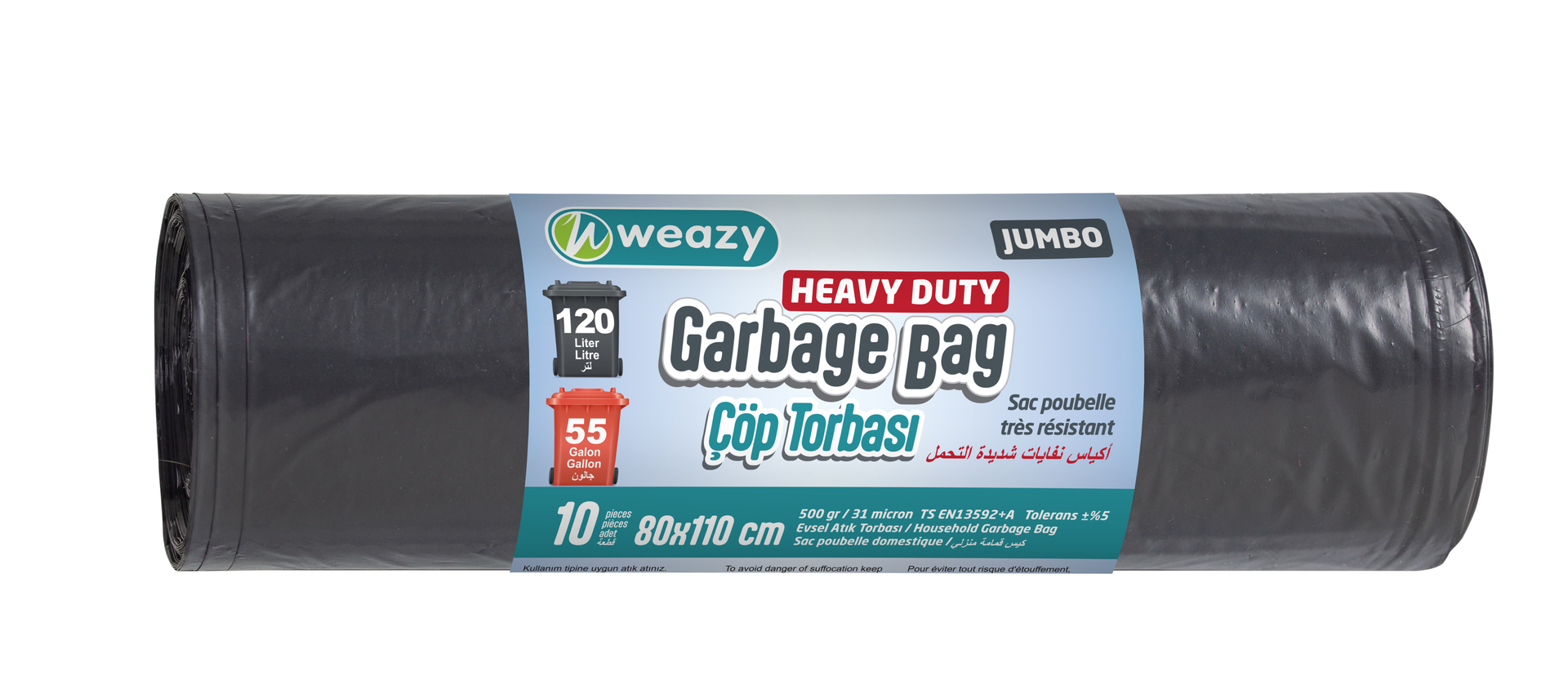 Jumbo Heavy Duty 80X110 Cm Garbage Bags 10 Pcs