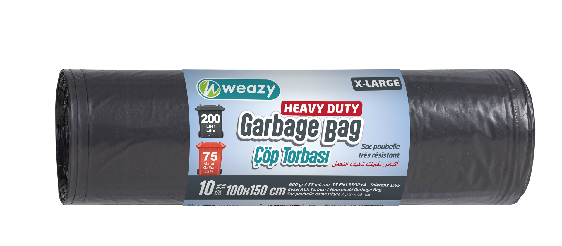 X-Large Heavy Duty 100X150 Cm Çöp Torbası 10 Adet